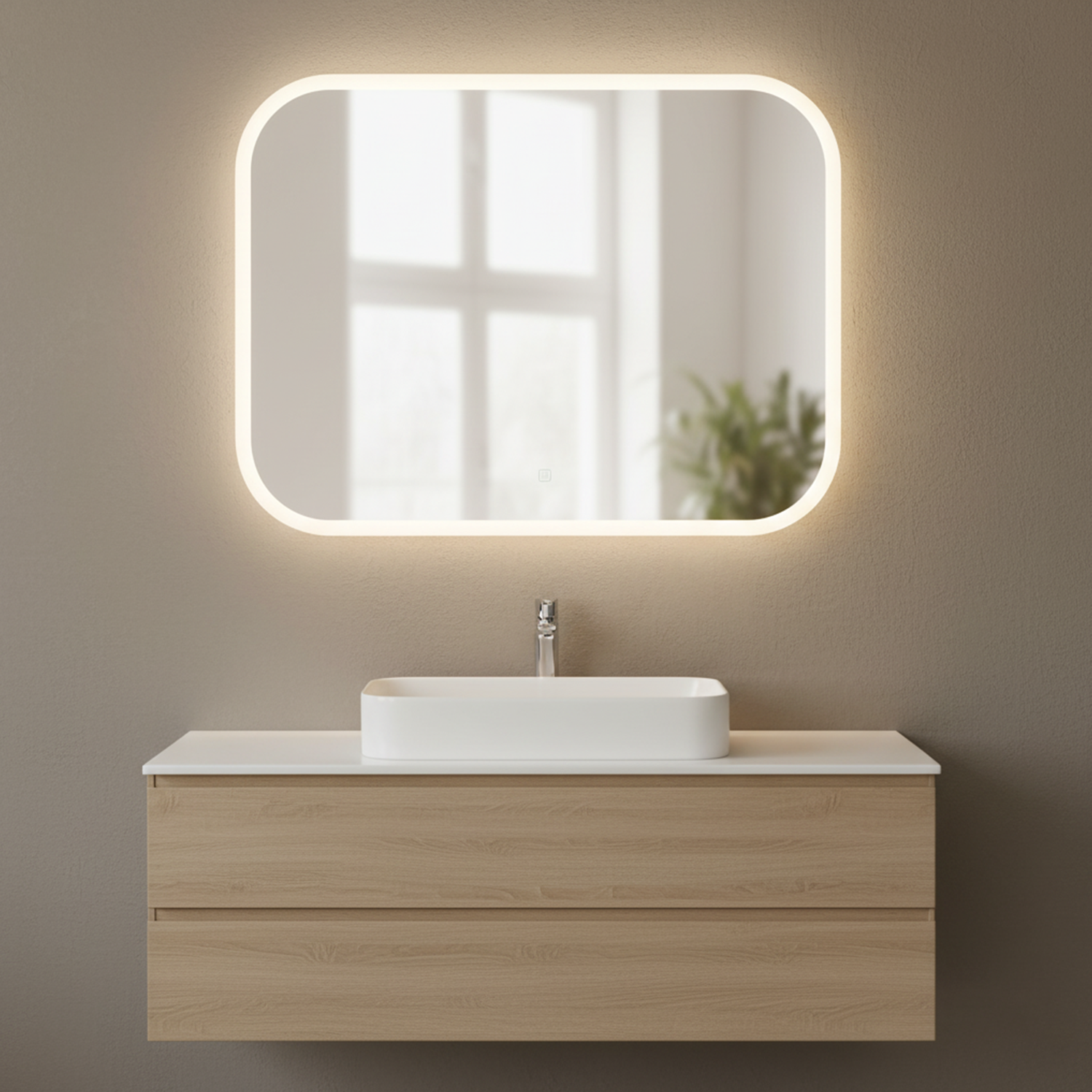 LED Rounded Rectangular Mirror | LED Mirror For Walls | 24x18 Inch High Quality Mirror | Mirror For Bathroom & Washroom