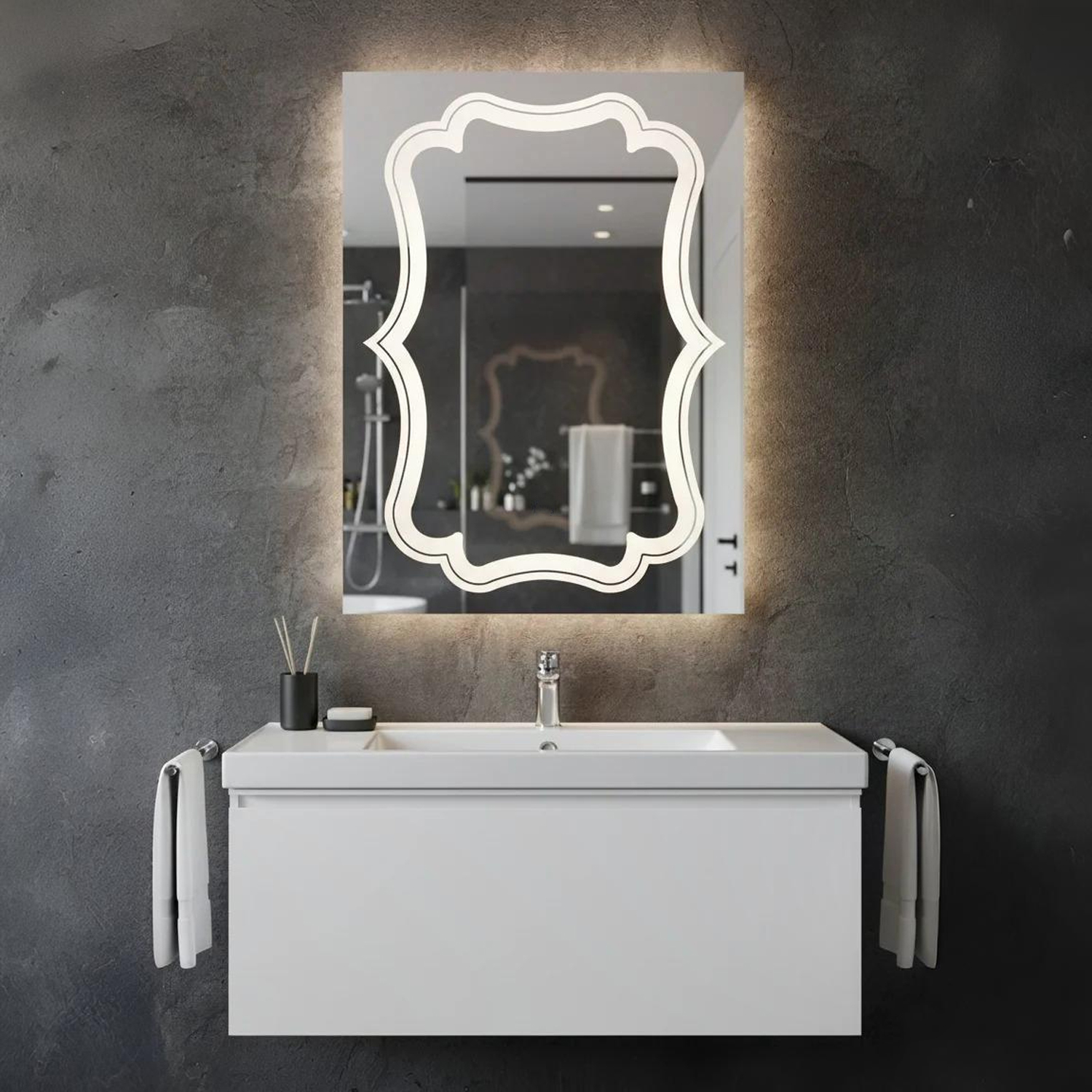 LED Cartouche Mirror | LED Mirror For Walls | 18x24 Inch High Quality Mirror | Mirror For Bathroom & Washroom
