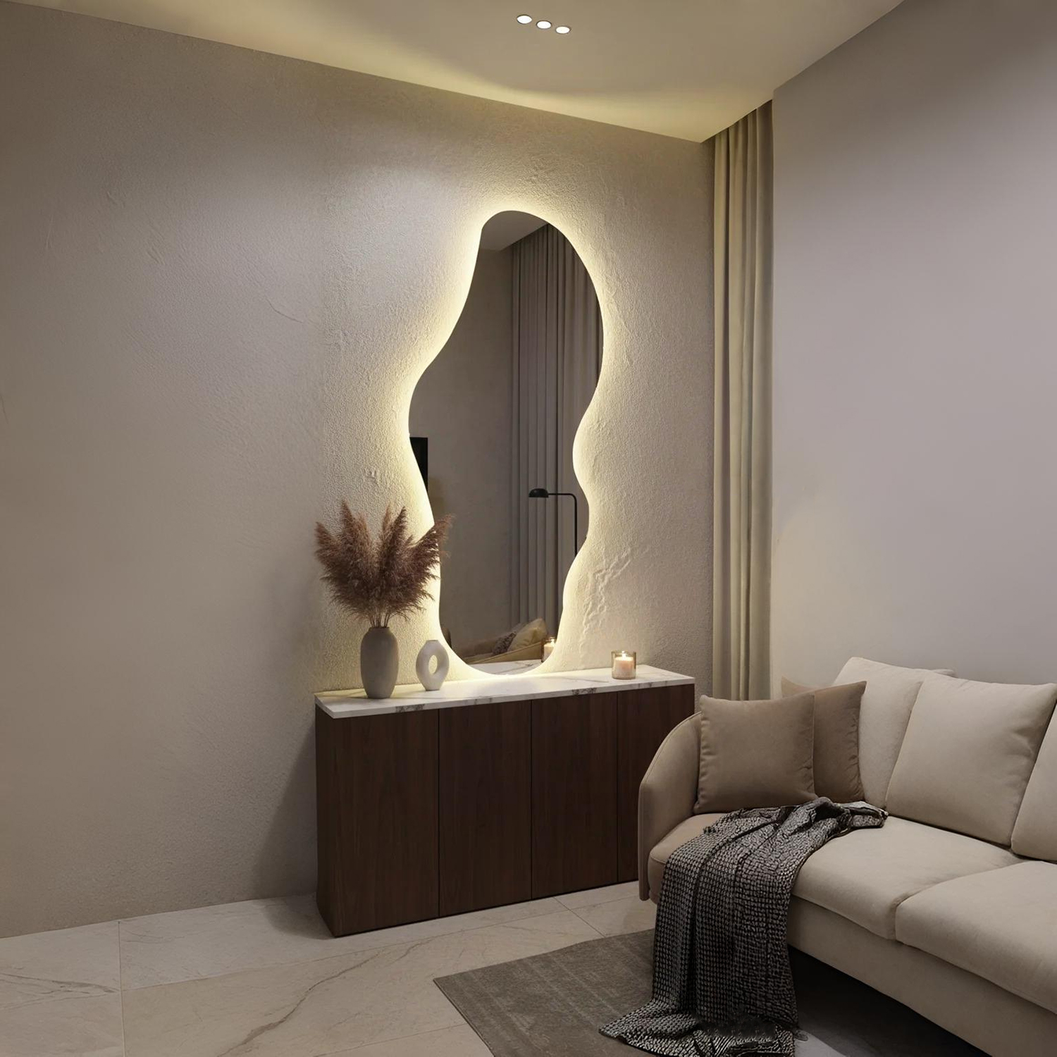 Wavy Contour Freeform LED Mirror | LED Mirror For Walls | 24x48 Inch High Quality Mirror | Decorative Mirror For Living Room, Bedroom & Washroom