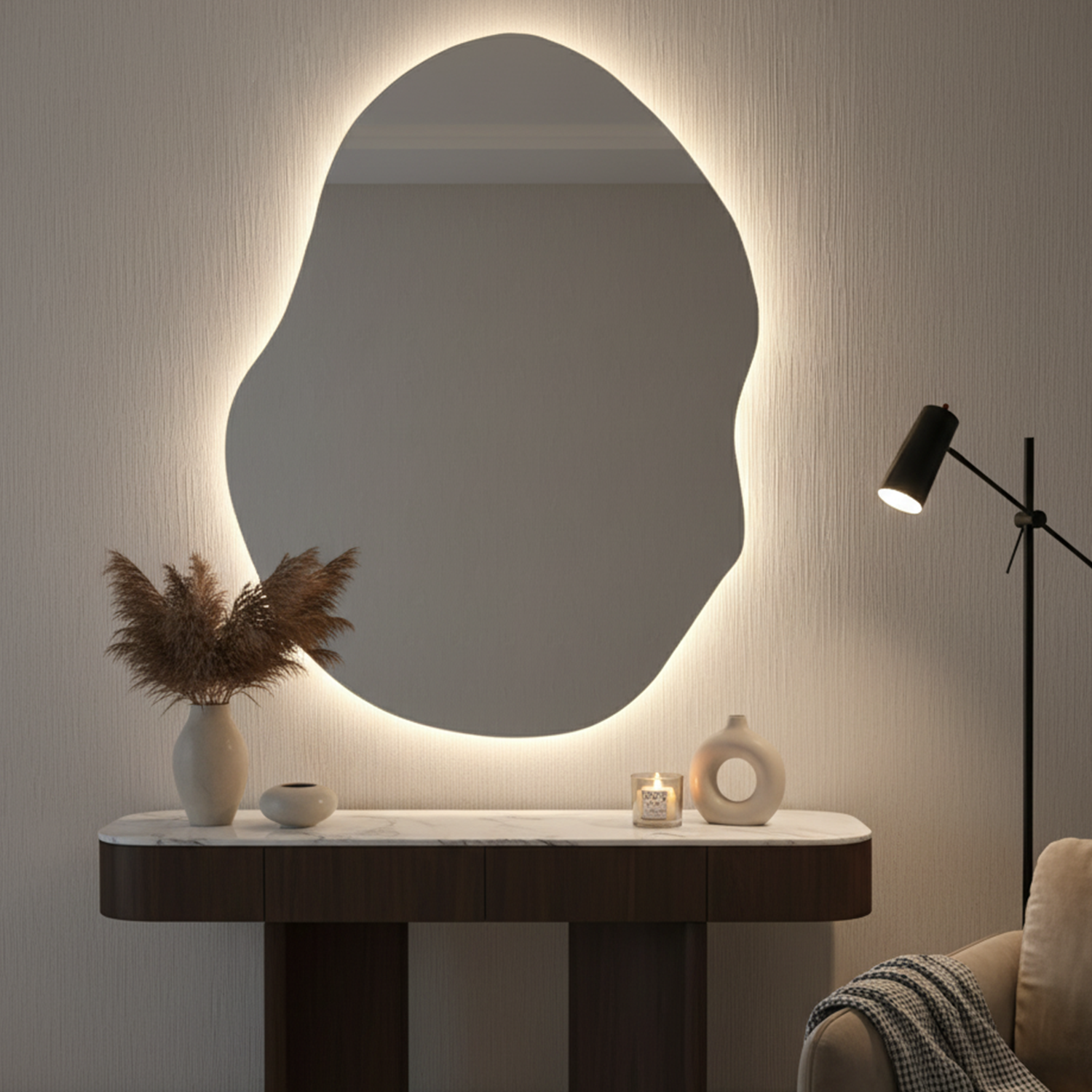 Fluid Freeform LED Mirror | LED Mirror For Walls | 18x24 Inch High Quality Mirror | Decorative Mirror For Living Room, Bedroom & Washroom