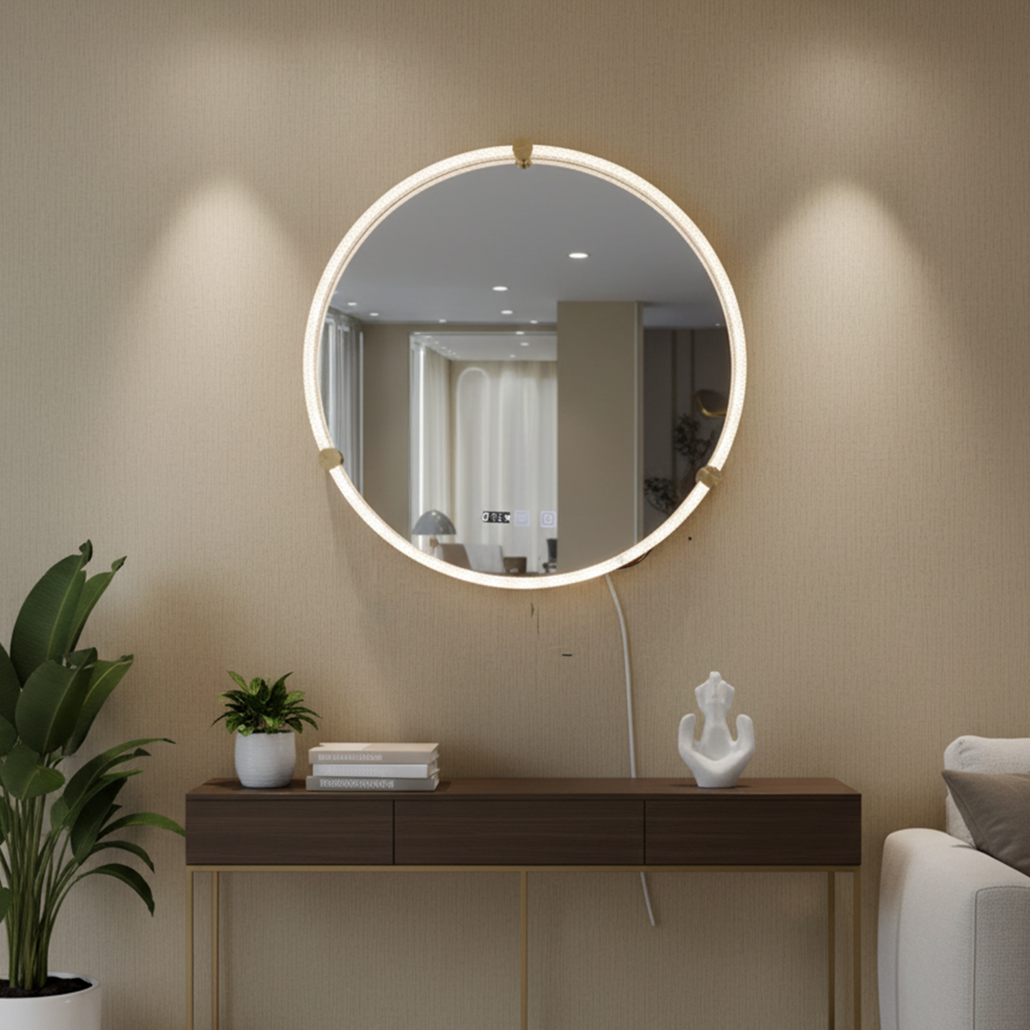 LED Round Mirror | LED Mirror For Walls | 24x24 Inch High Quality Mirror | Decorative Mirror For Living Room, Bedroom & Washroom