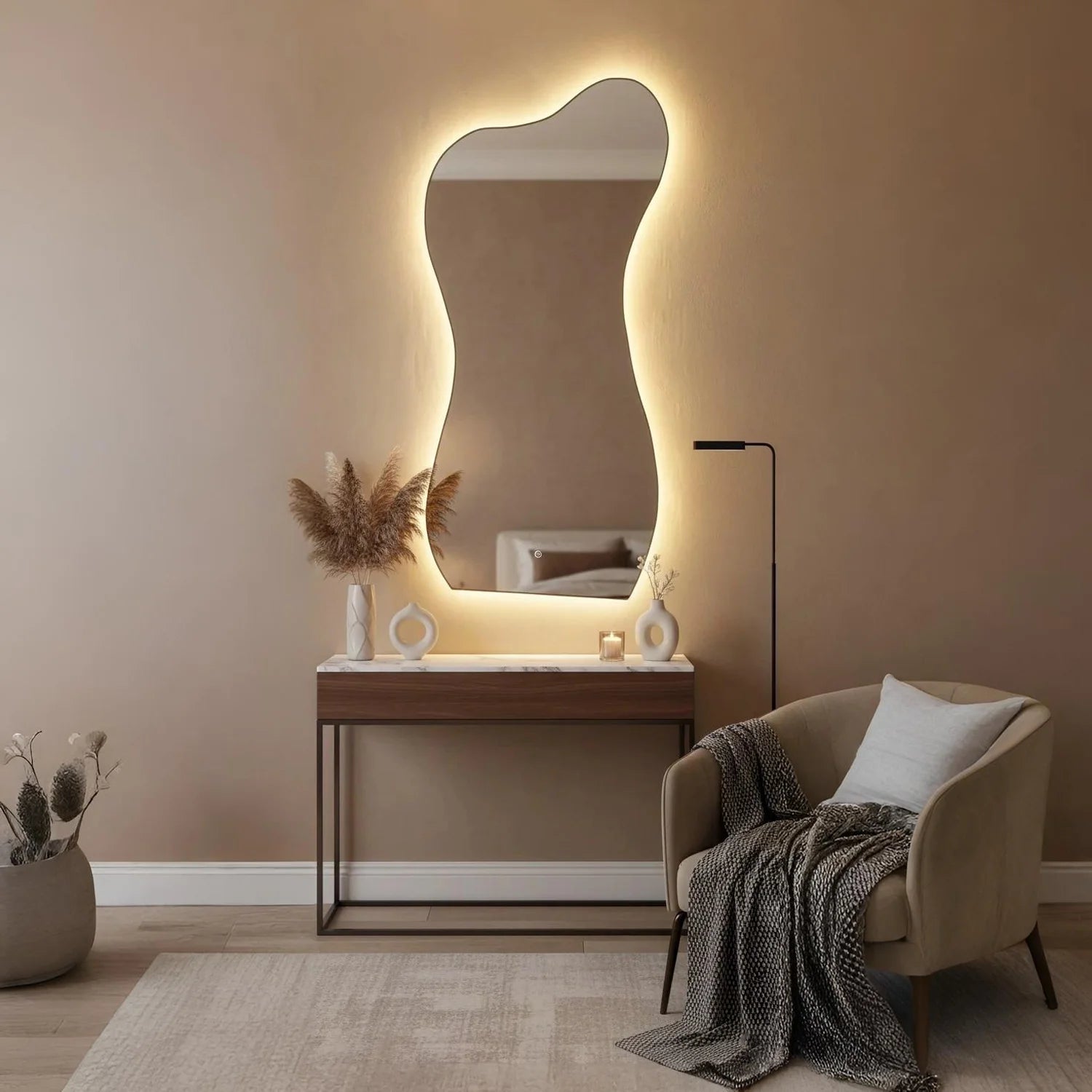 Vertical Asymmetrical LED Mirror | LED Mirror For Walls | 60x24 Inch High Quality Mirror | Decorative Mirror For Living Room, Bedroom & Washroom