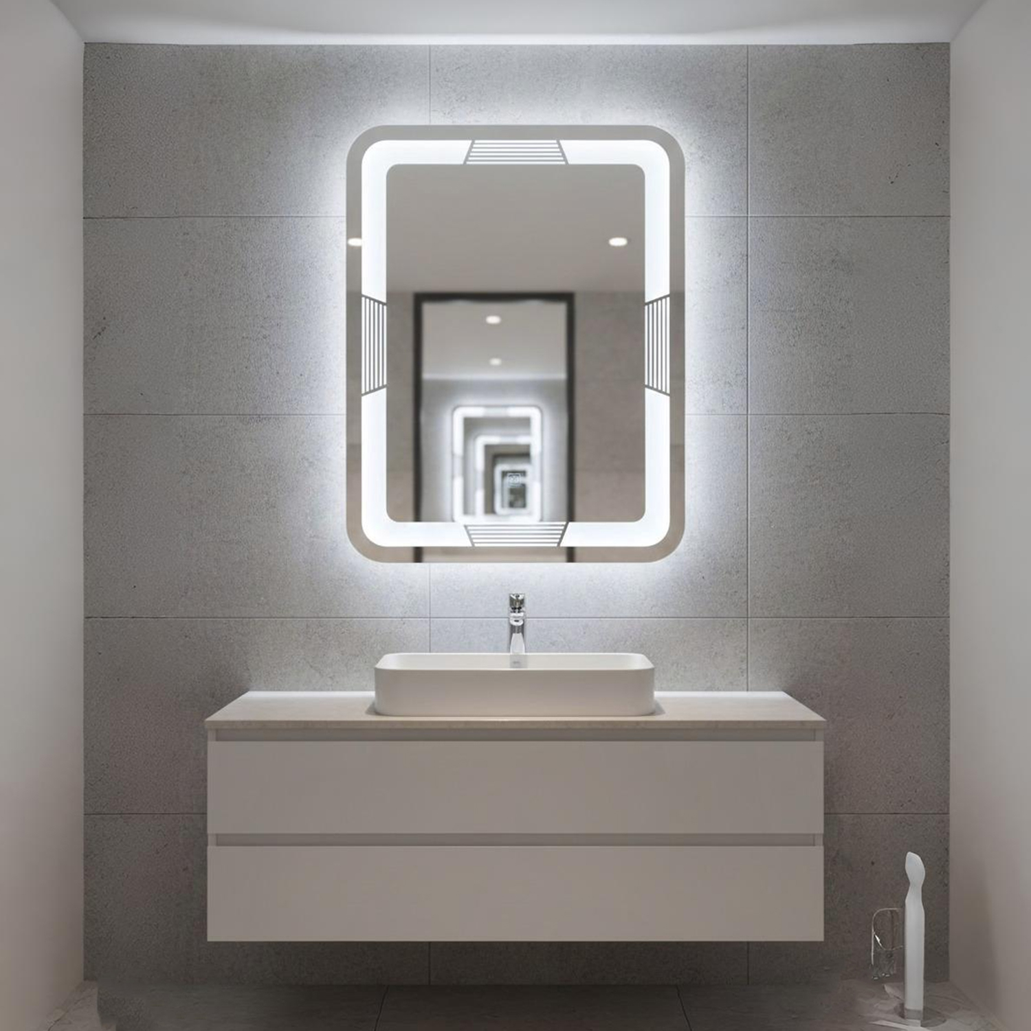 Rectangular Double Border LED Mirror | LED Mirror For Walls | 18x24 Inch High Quality Mirror | Mirror For Bathroom & Washroom
