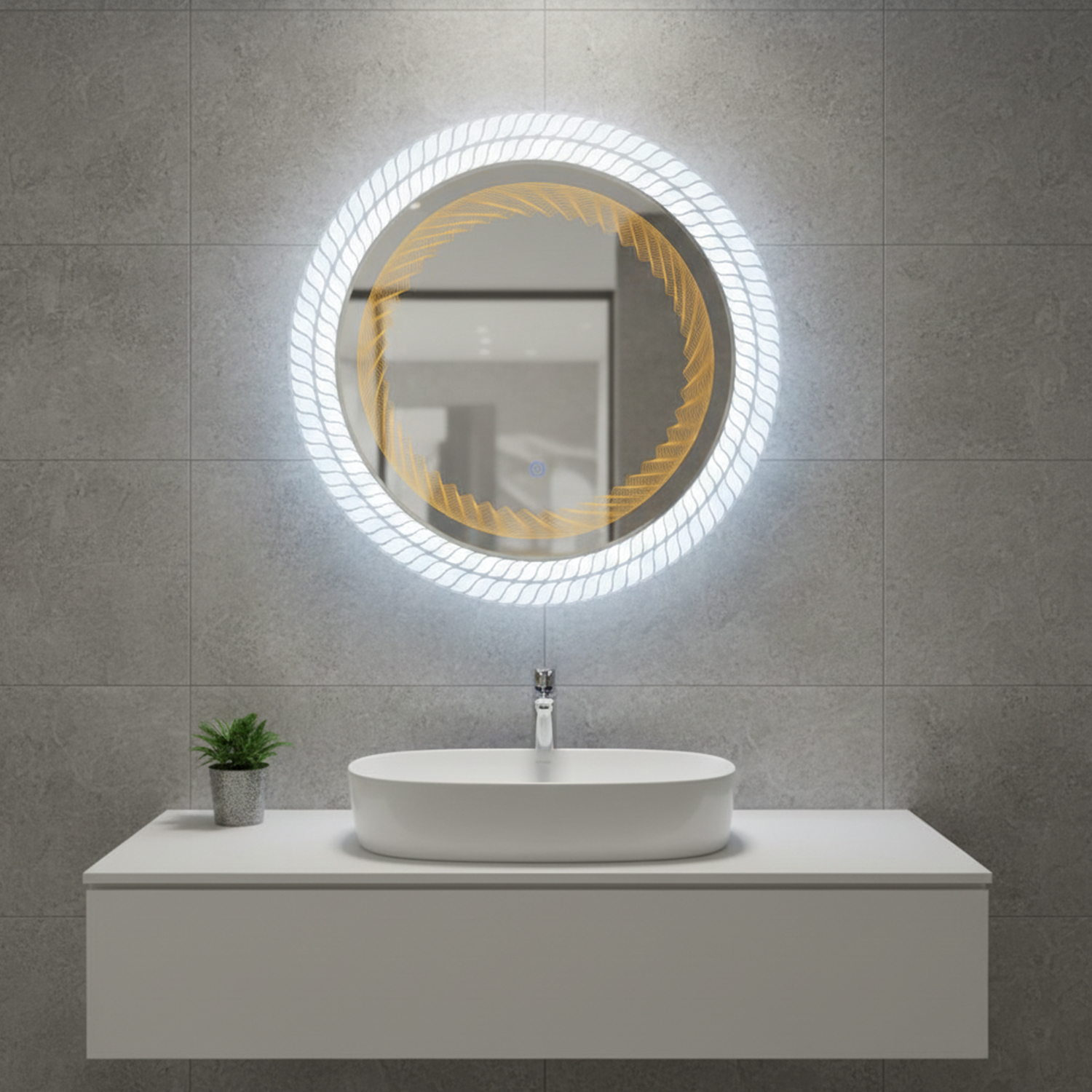 Round Braided LED Mirror | LED Mirror For Walls | 24x24 Inch High Quality Mirror | Mirror For Bathroom & Washroom