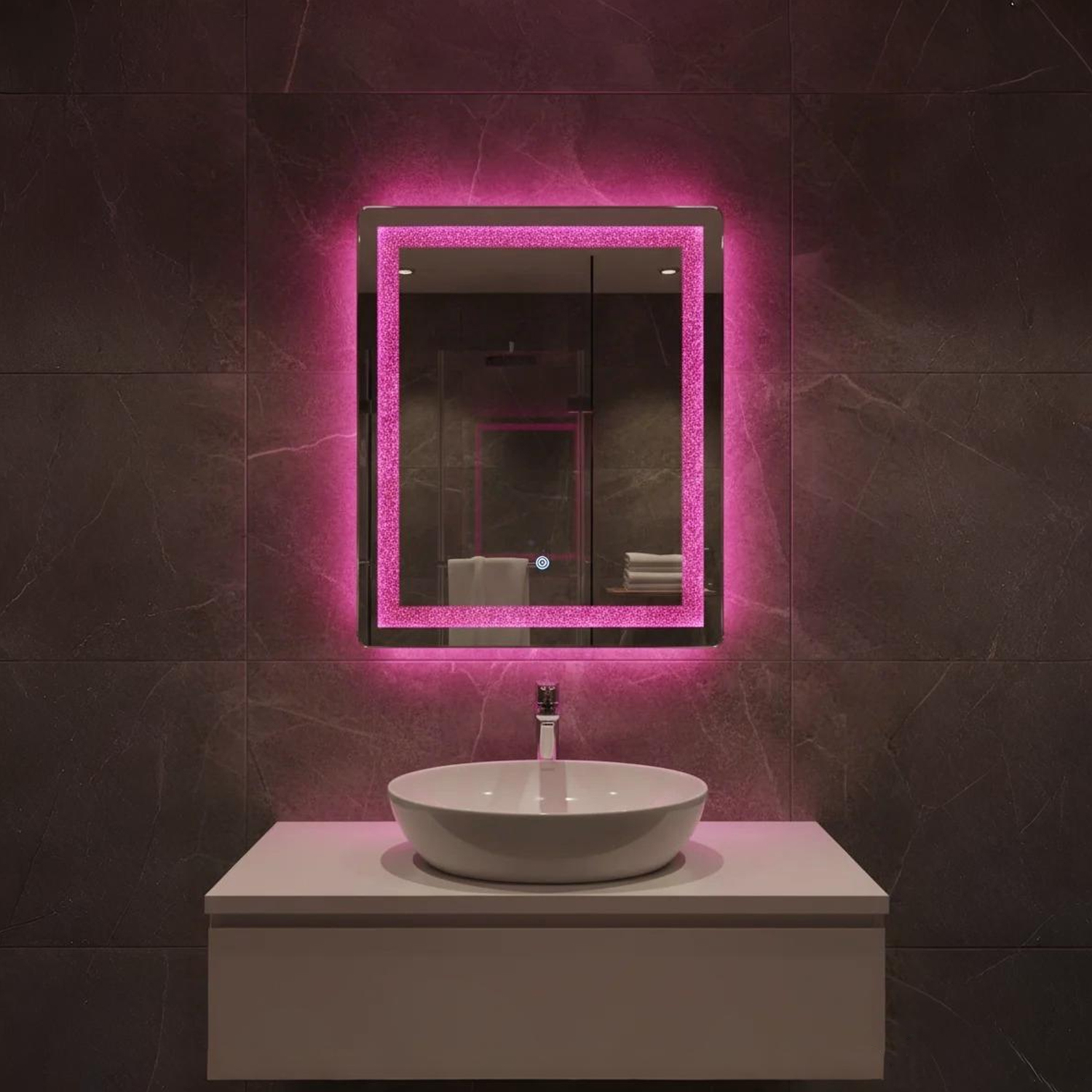 Square Shaped Pink LED Mirror | LED Mirror For Walls | 18x24 Inch High Quality Mirror | Mirror For Bathroom & Washroom
