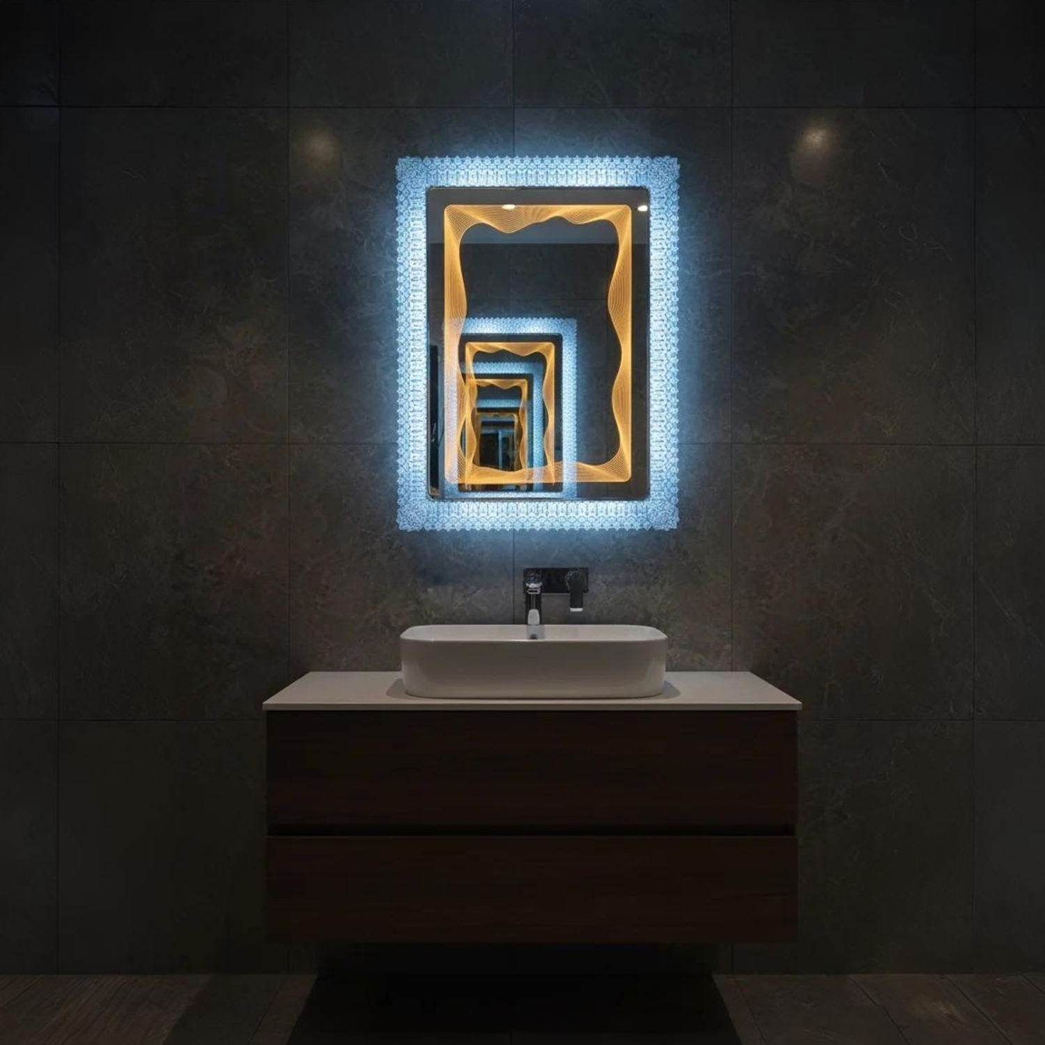 Rectangular Glow Tunnel Yellow LED Mirror | LED Mirror For Walls | 75x75 Inch High Quality Mirror | Mirror For Bathroom & Washroom
