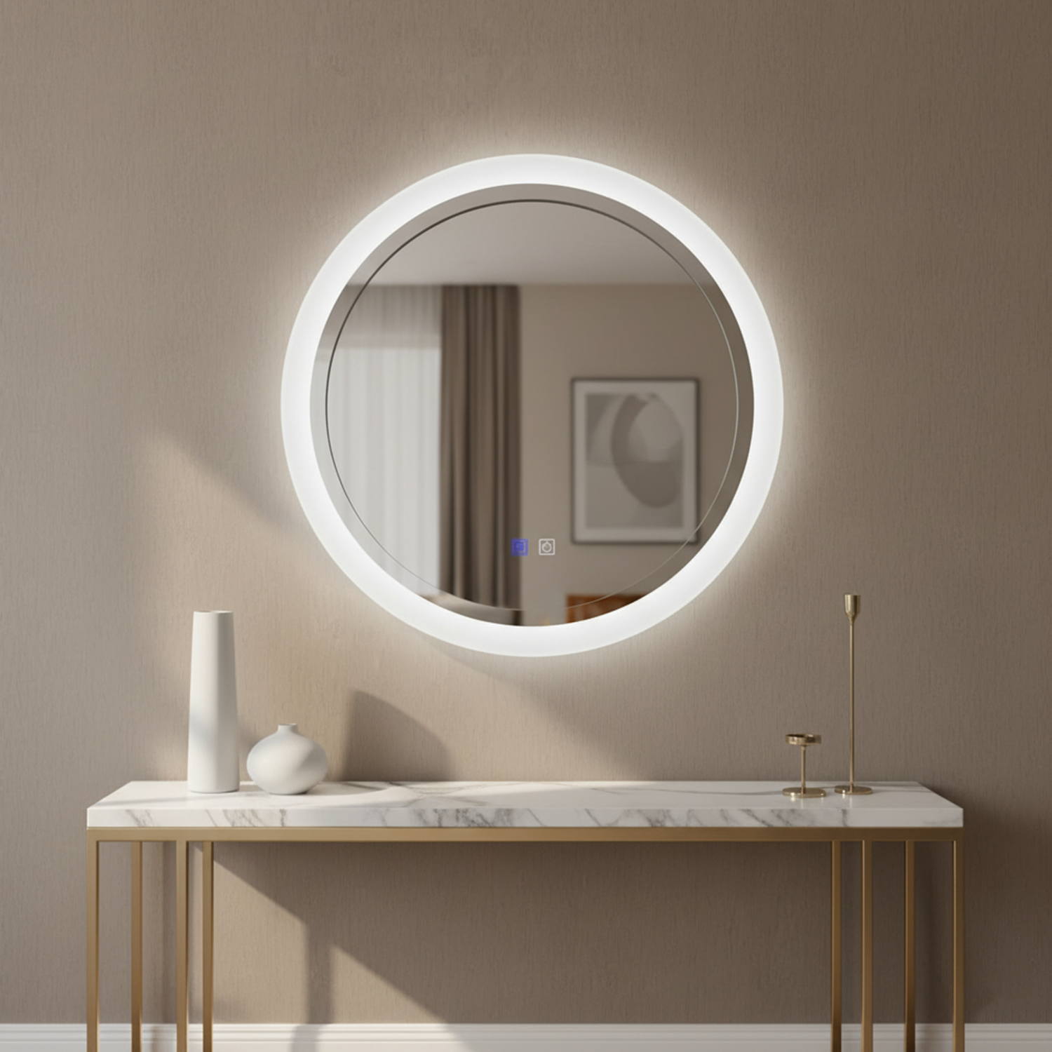 Sleek LED Round Mirror | LED Mirror For Walls | 24x24 Inch High Quality Mirror | Decorative Mirror For Living Room, Bedroom & Washroom