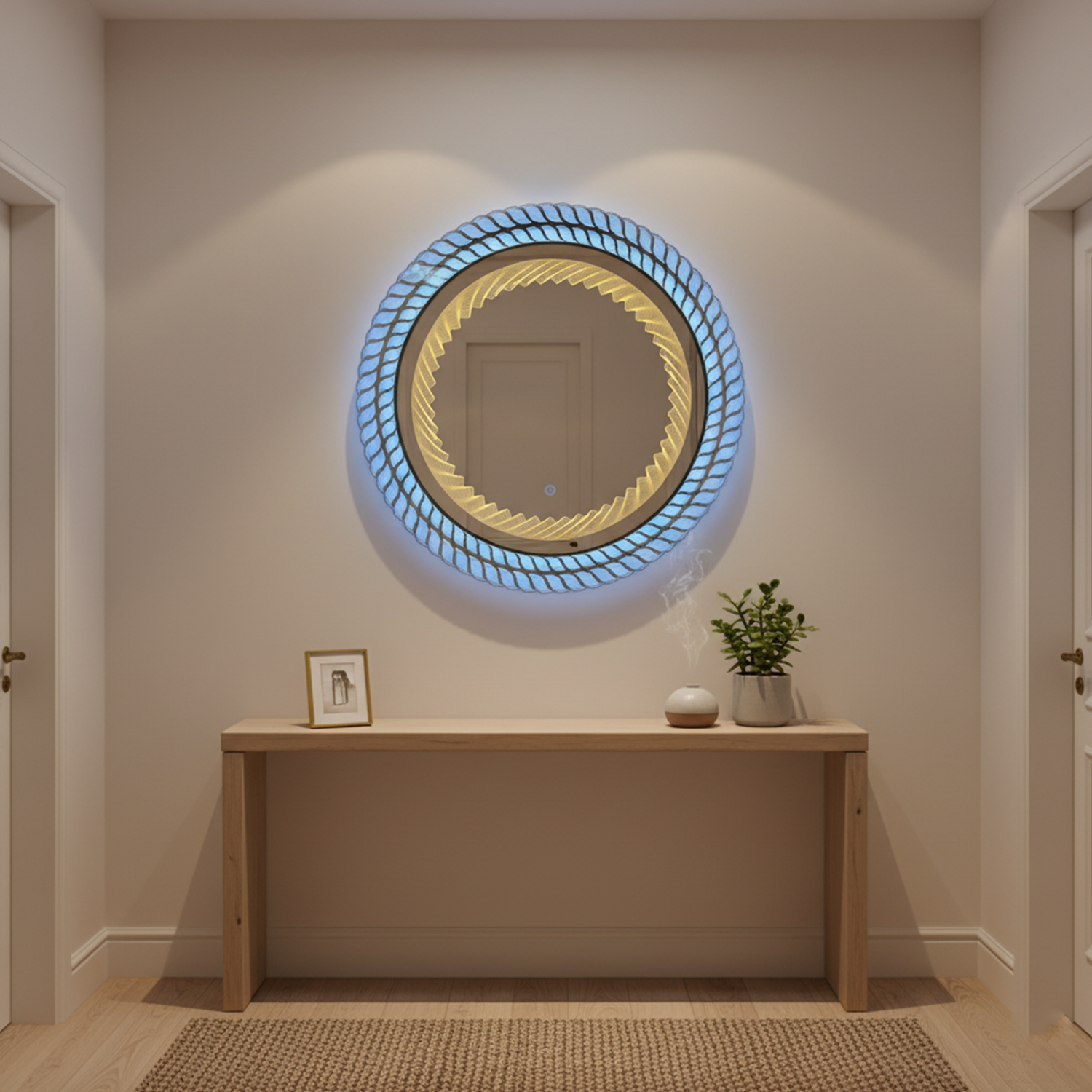 Braided Rope LED Round Mirror | LED Mirror For Walls | 24x24 Inch High Quality Mirror | Decorative Mirror For Living Room, Bedroom & Washroom