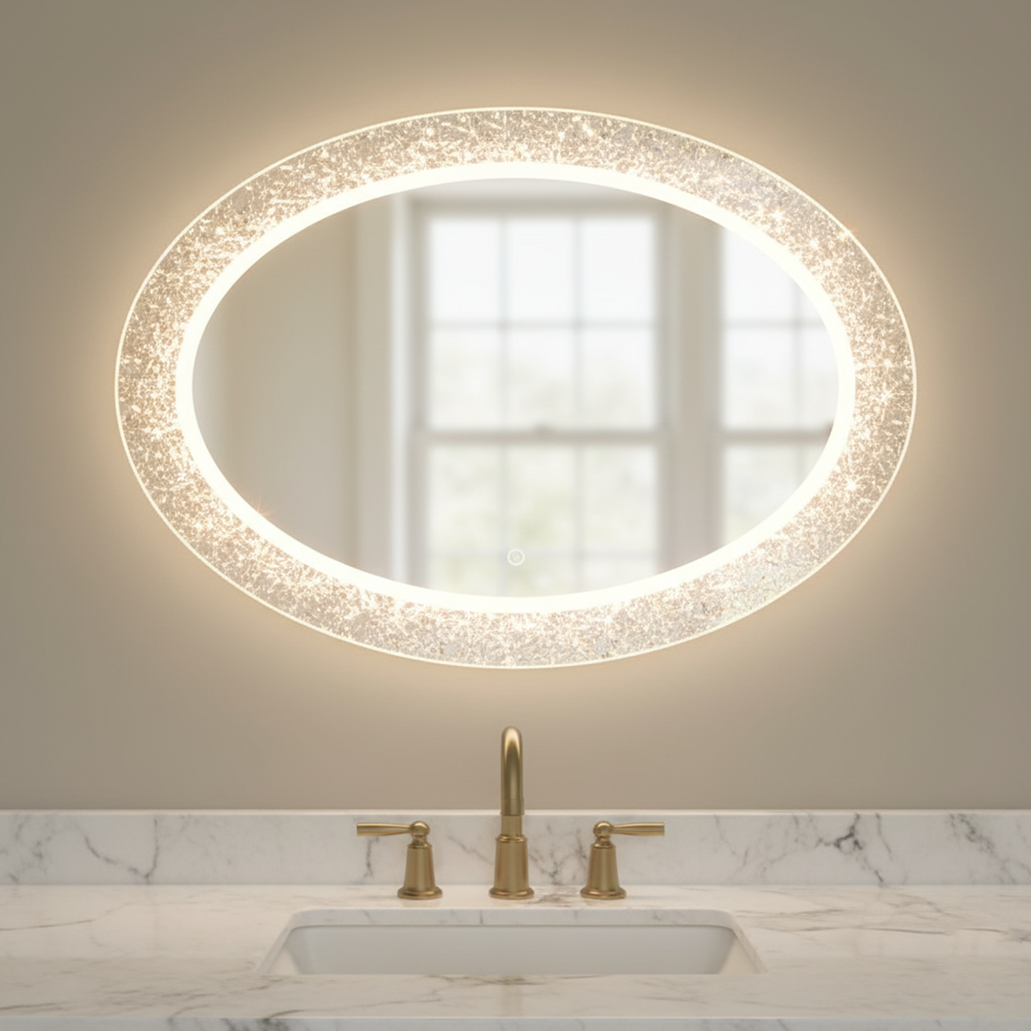 Crushed Glass Oval Crystal Mirror | Decorative Mirror For Walls | 24x18 Inch High Quality Mirror | Mirror For Bathroom & Washroom