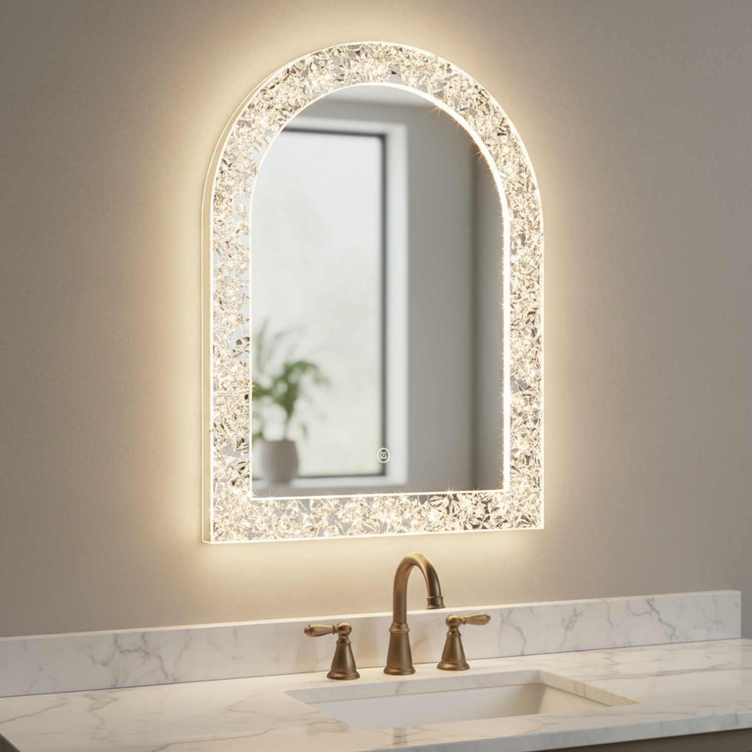 Roman Arched Crushed Diamond Crystal Mirror | Decorative Mirror For Walls | 18x24 Inch High Quality Mirror | Mirror For Bathroom & Washroom
