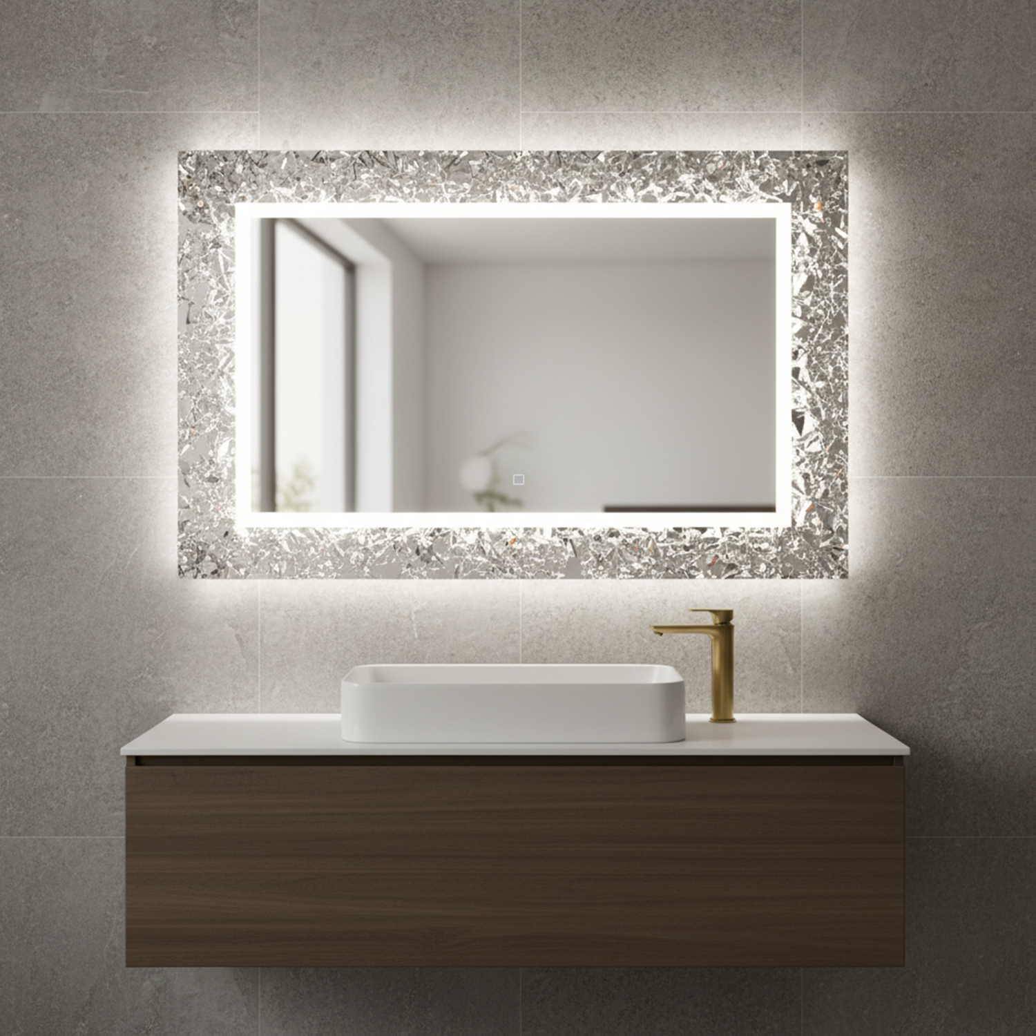 Crushed Glass Rectangular Crystal Mirror | Decorative Mirror For Walls | 24x18 Inch High Quality Mirror | Mirror For Bathroom & Washroom