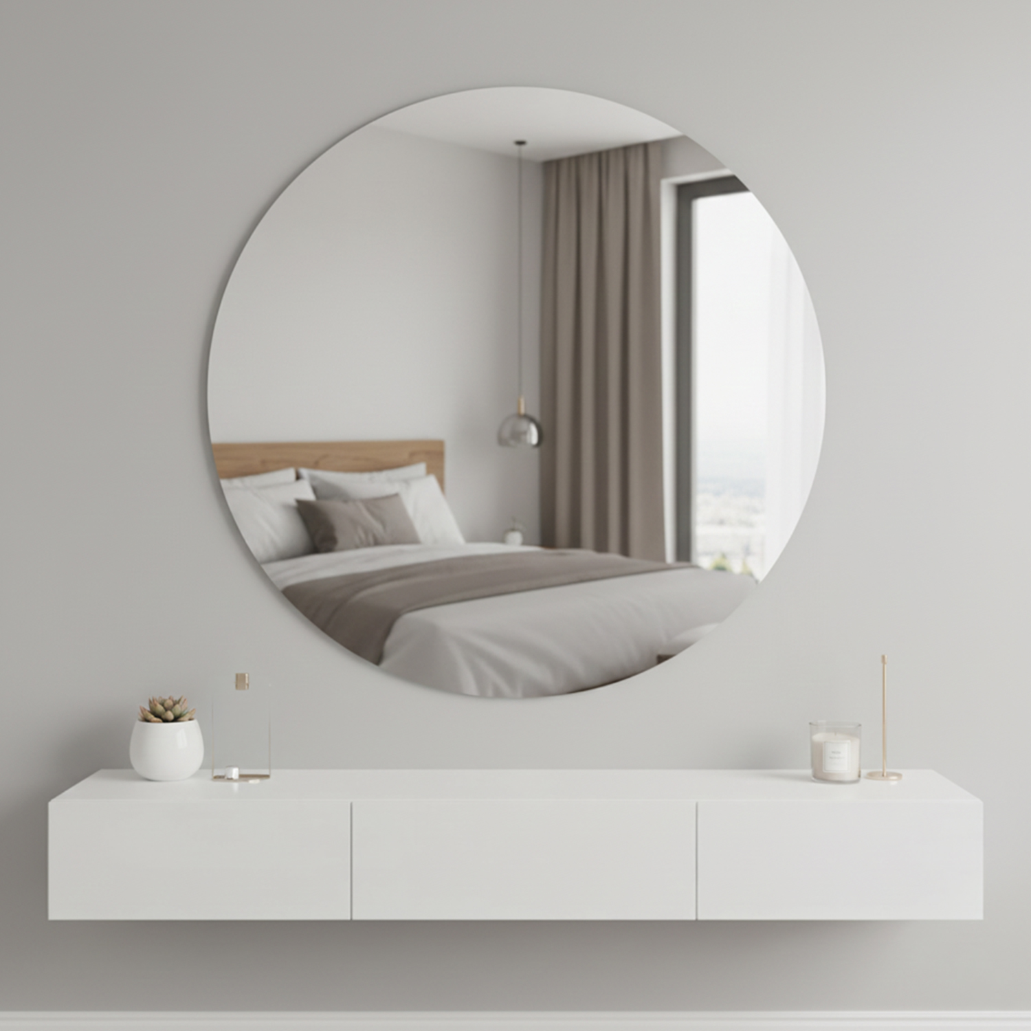 Simple Round Mirror | Utility Mirror For Walls | 75x75 Inch High Quality Mirror | Mirror For Living Room, Bedroom & Washroom