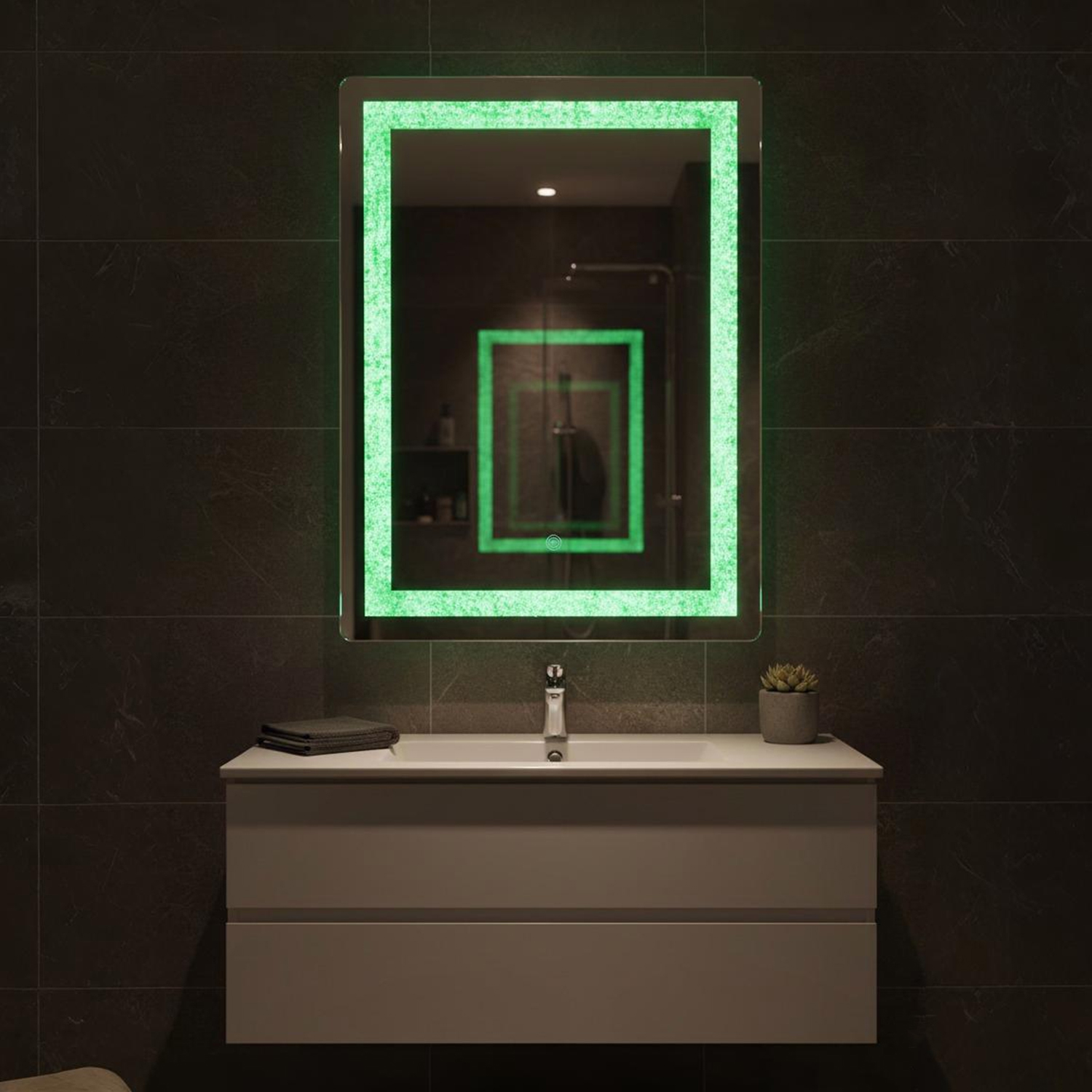 Rectangular Green LED Mirror | LED Mirror For Walls | 75x75 Inch High Quality Mirror | Mirror For Bathroom & Washroom