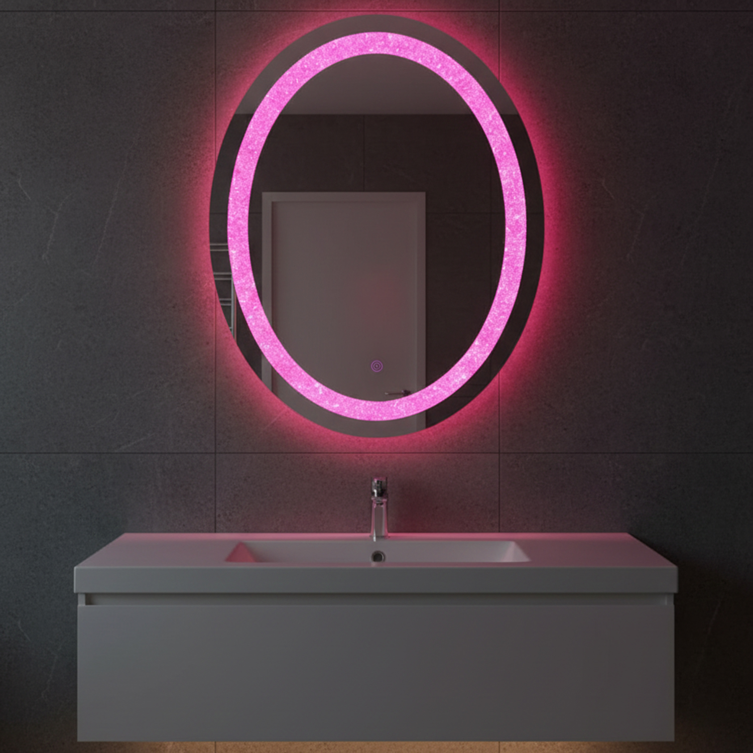Pink Oval LED Mirror | LED Mirror For Walls | 75x75 Inch High Quality Mirror | Mirror For Bathroom & Washroom