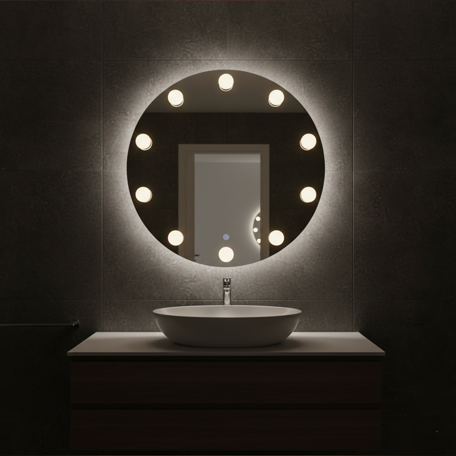 Round LED Bulb Mirror | LED Mirror For Walls | 75x75 Inch High Quality Mirror | Decorative Mirror For Bathroom & Washroom