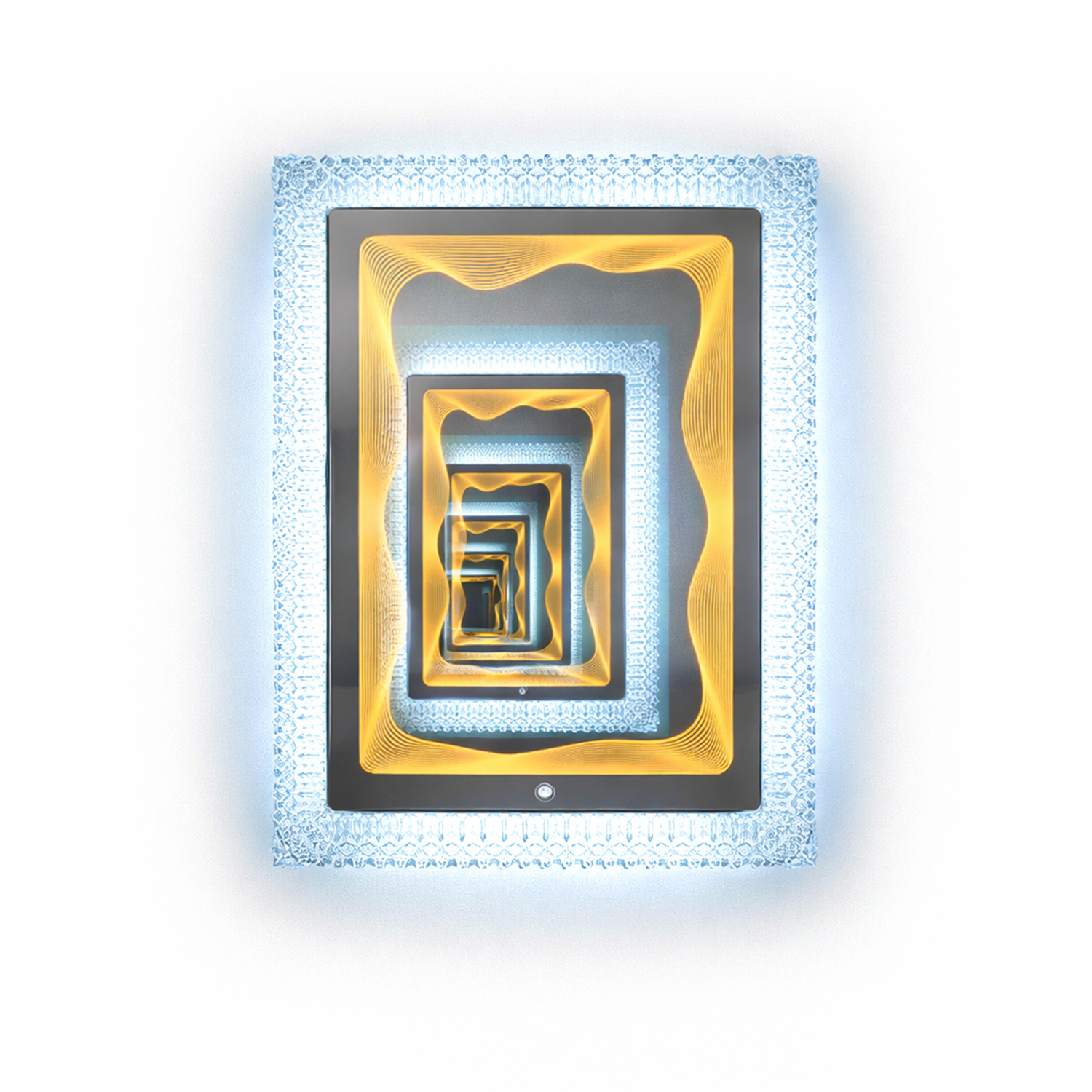 Rectangular Glow Tunnel Yellow LED Mirror | LED Mirror For Walls | 18x24 Inch High Quality Mirror | Mirror For Bathroom & Washroom