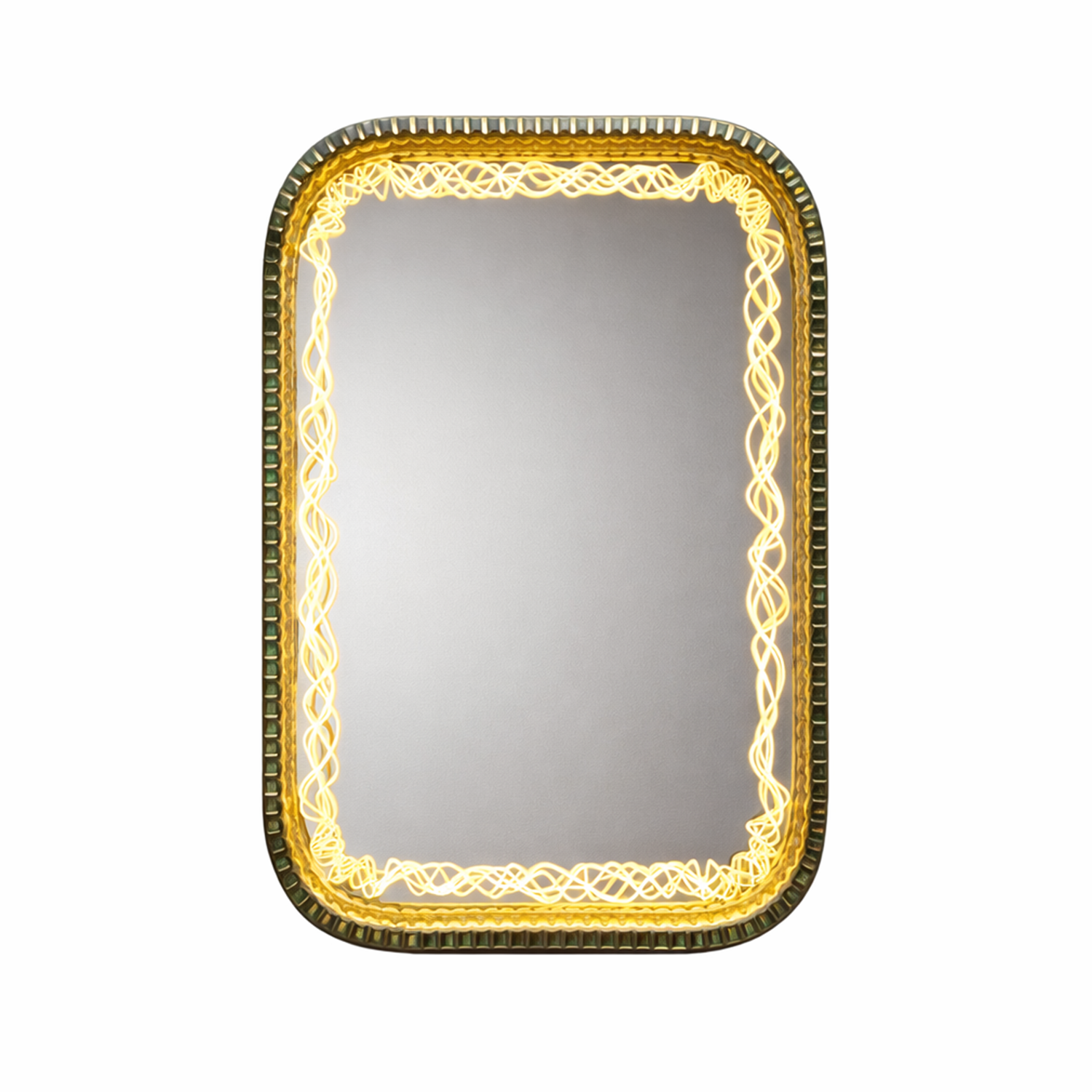 Golden Glow LED Mirror | 18x24 Inch High Quality Rounded Rectangular Mirror | Decorative Mirror For Living Room, Bedroom & Washroom