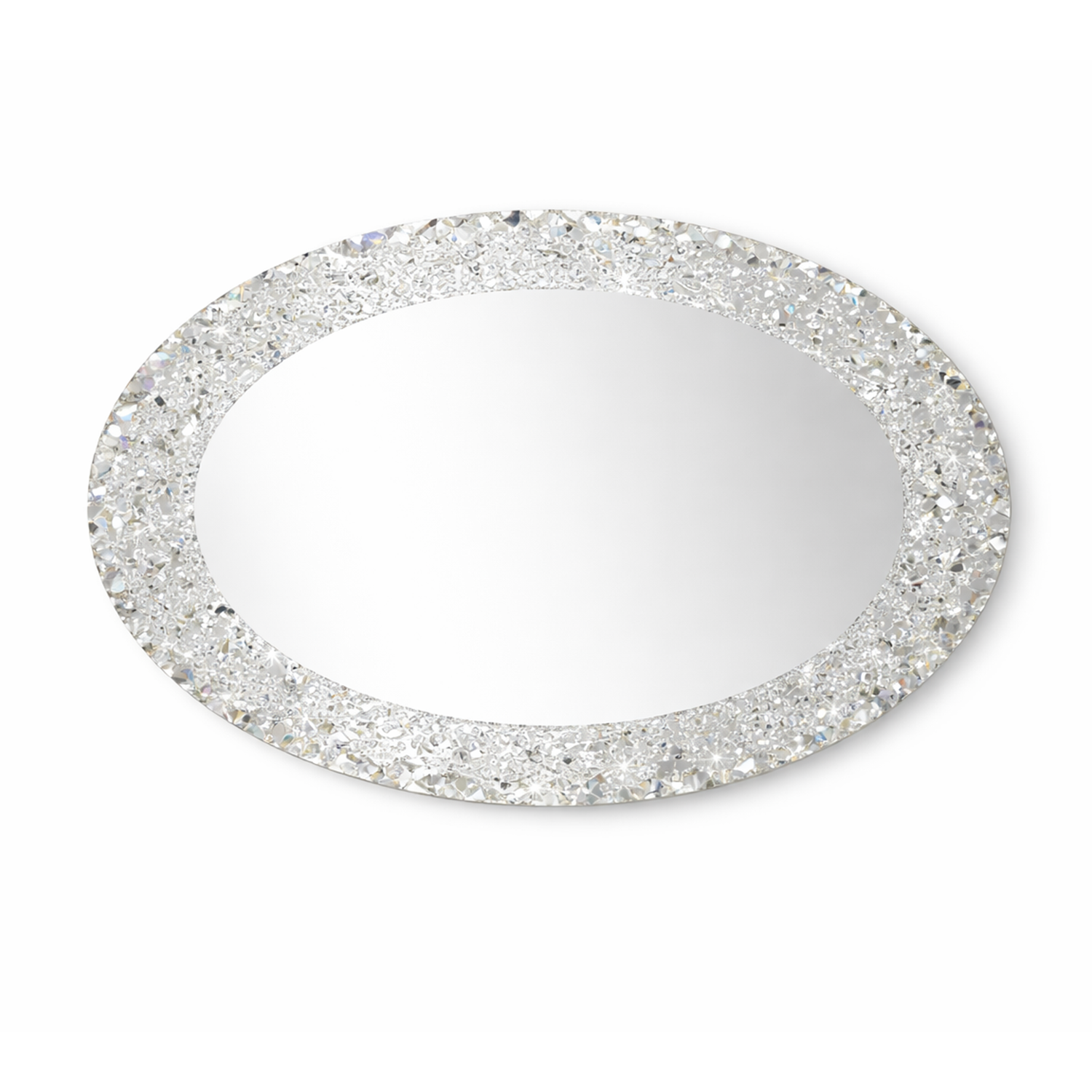 Crushed Diamond Oval Crystal Mirror | Decorative Mirror For Walls | 24x18 Inch High Quality Mirror | Decorative Mirror For Living Room, Bedroom & Washroom