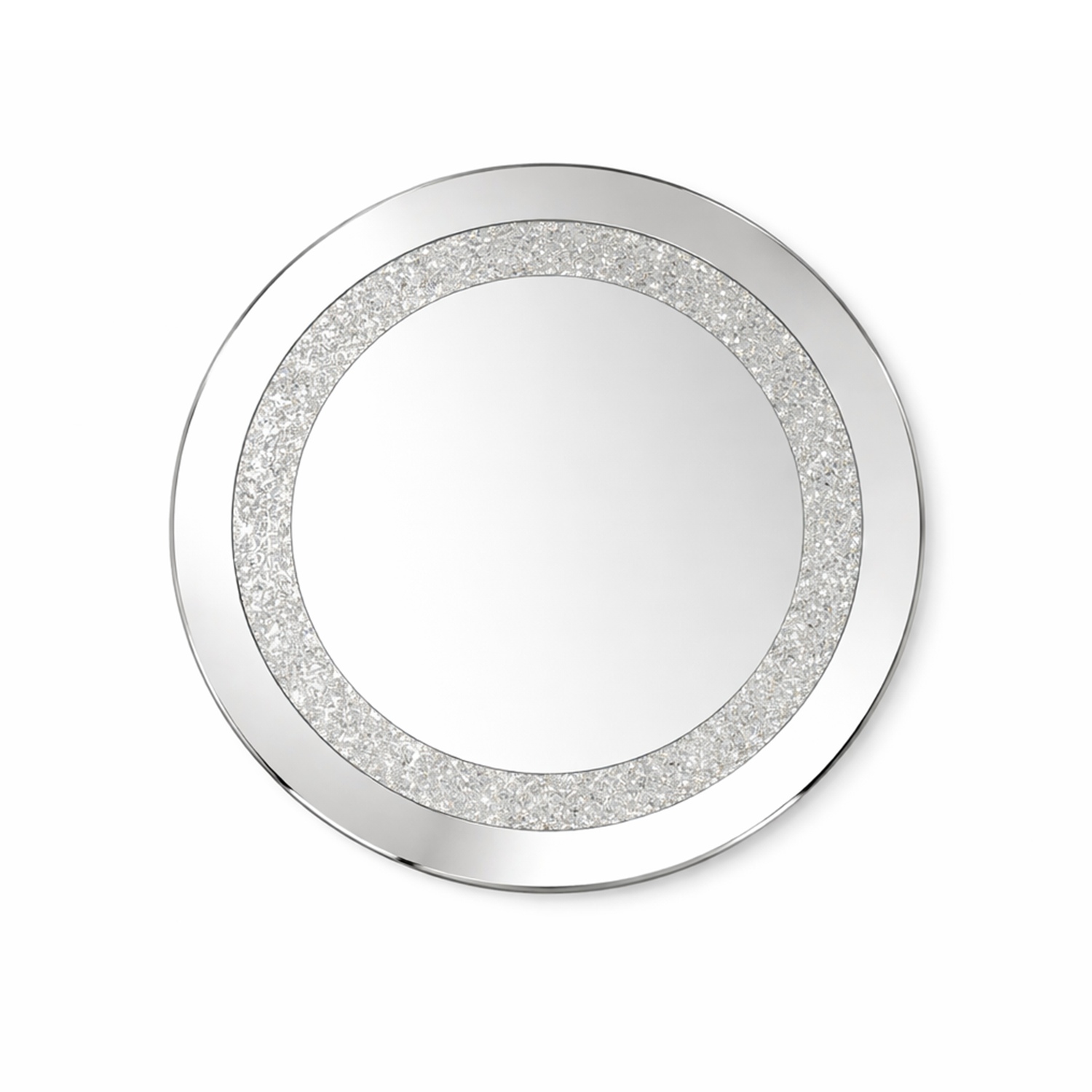 Crushed Diamond Round Crystal Mirror | Decorative Mirror For Walls | 24x24 Inch High Quality Mirror | Decorative Mirror For Living Room, Bedroom & Washroom