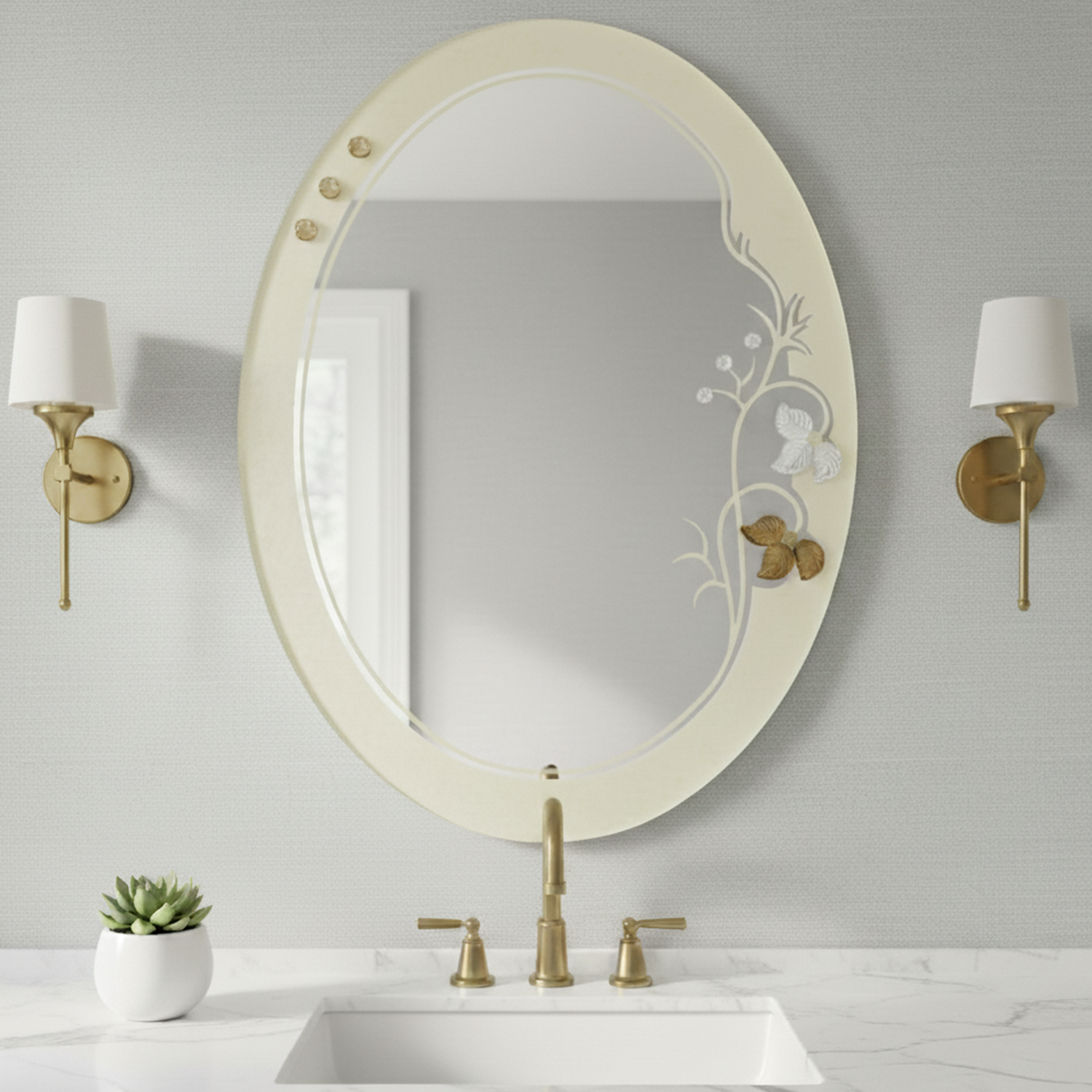 Floral Outline Mirror | Decorative Floral Mirror For Walls | 18x24 Inch High Quality Mirror | Floral Mirror For Living Room, Bedroom & Washroom