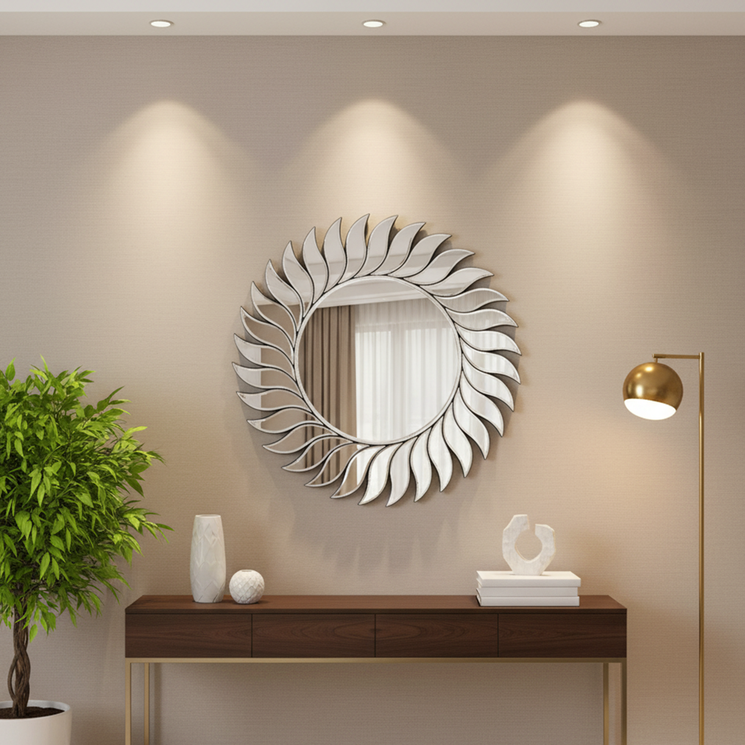 Sunburst Mirror | Decorative Mirror For Walls | 24x24 Inch High Quality Mirror | Decorative Mirror For Living Room, Bedroom & Washroom