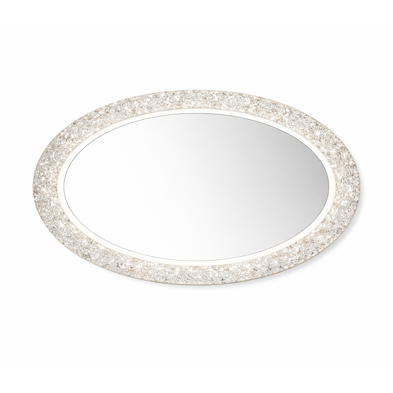 Crushed Glass Oval Crystal Mirror | Decorative Mirror For Walls | 24x18 Inch High Quality Mirror | Mirror For Bathroom & Washroom
